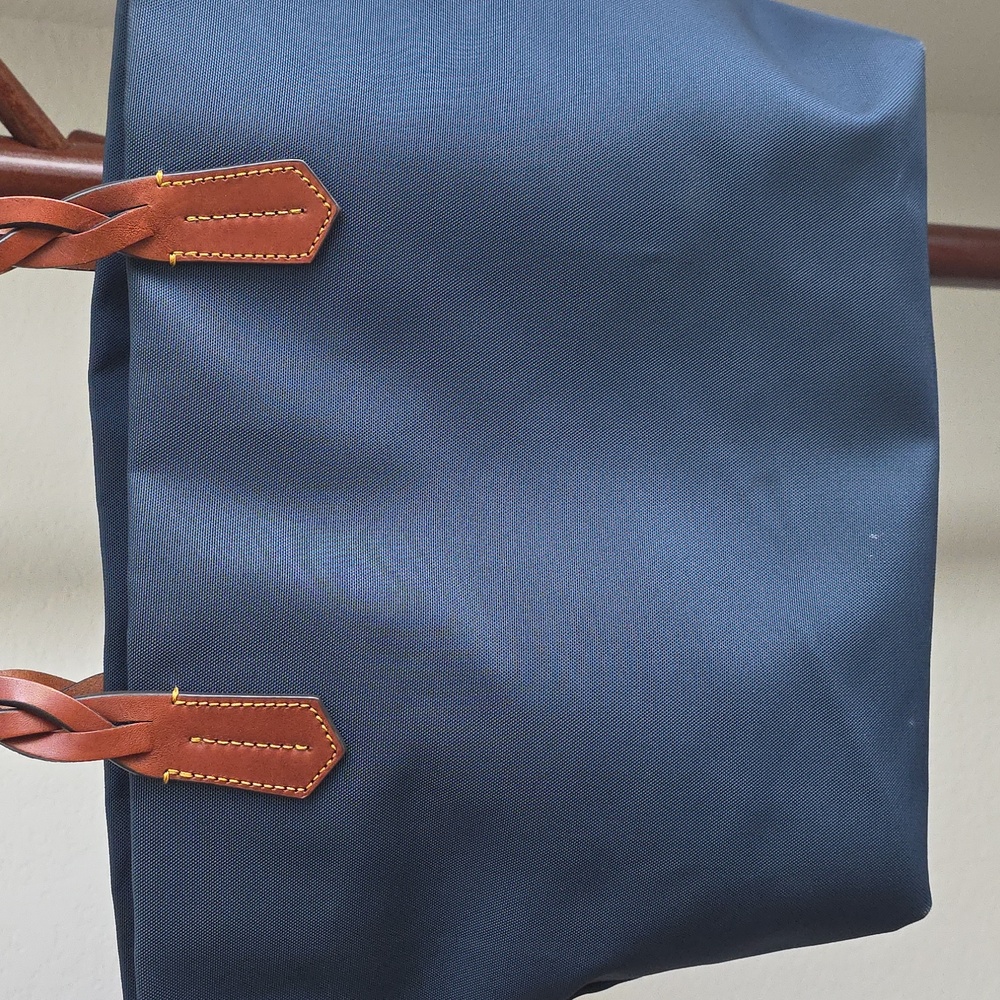 Dooney & Bourke Nylon Navy Tote Bag with Brown Leather - Picture 3 of 9